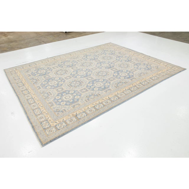 2010s Blue and Beige Modern Oushak Style Handmade Wool Rug With Geometric Design For Sale - Image 5 of 9