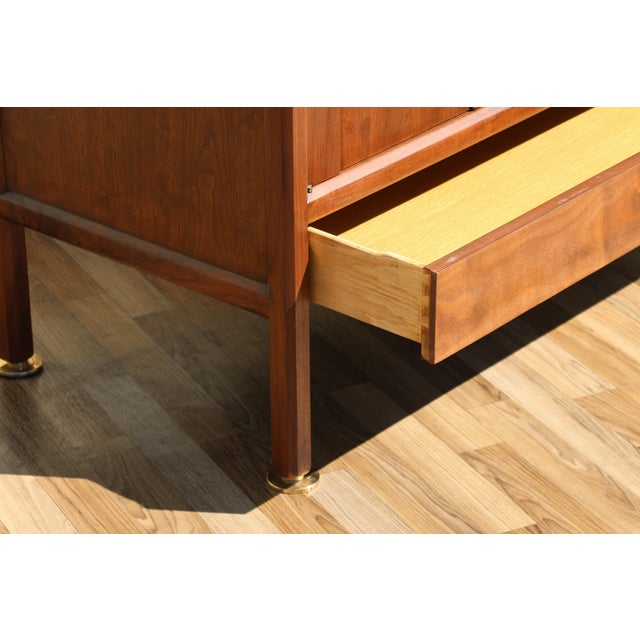 1970s Dunbar Mid-Century Modern Walnut Credenza / Sideboard With Travertine Top For Sale - Image 10 of 18