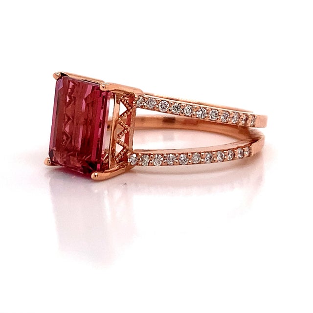 Natural Tourmaline Diamond Ring 14k Rose Gold 2.2 TCW Certified For Sale In New York - Image 6 of 16
