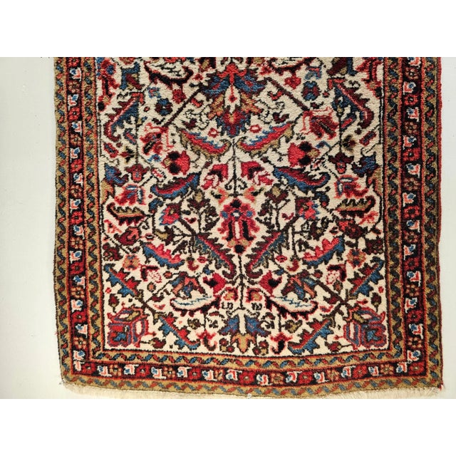 Vintage Persian Heriz Runner, Handwoven Wool, Allover Geometric Pattern, Ivory & Red, 3’ X 9’ For Sale - Image 4 of 6
