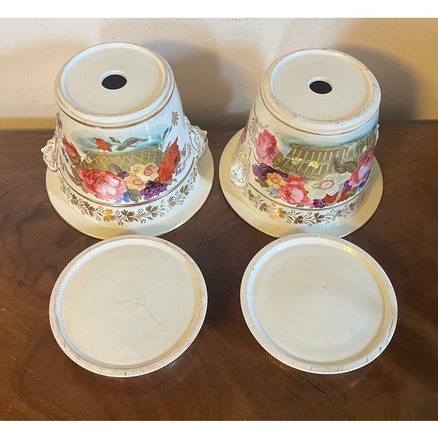 Antique Early 19th Century English Porcelain Cachepot Flower Pots With Satyr Mask Handles Circa 1820 - A Pair For Sale - Image 17 of 18