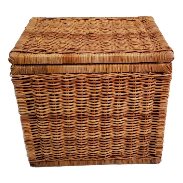 Large Square Rattan Chest, Vintage For Sale