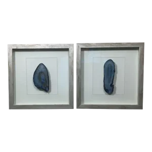 1990s Blue Agate Gemstone Set, Framed- Set of 2