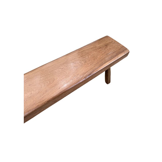 Solid Teak Wood Bench With Softened Edges and Sculptural Leg Form For Sale - Image 4 of 8