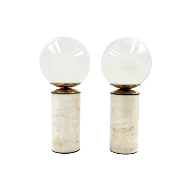 1970s Hollywood Regency Carrara Marble & Brass Table Lamps, LuciRhytmo, Italy, 1970s, Set of 2 For Sale - Image 5 of 13