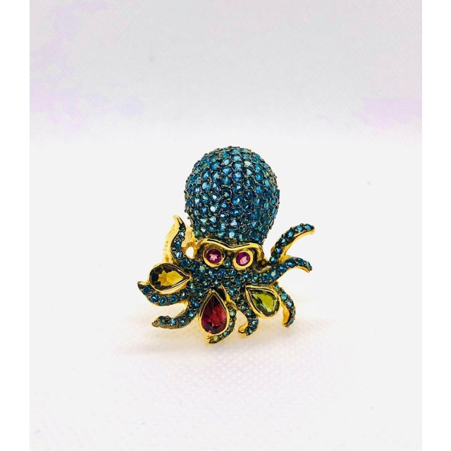 Blue Bochic "Orient" Vintage Natural Blue Topaz & Tourmaline Ring Set 18K & Silver For Sale - Image 8 of 18