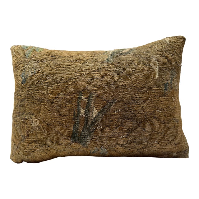 17th Century Brussels Verdure Tapestry Fragment Pillow With Botanical Motif For Sale