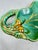 Mid-Century Modern 1950s Signed Handmade Majolica Style Green Leaf Serving Dish With Gold Trim For Sale - Image 3 of 8