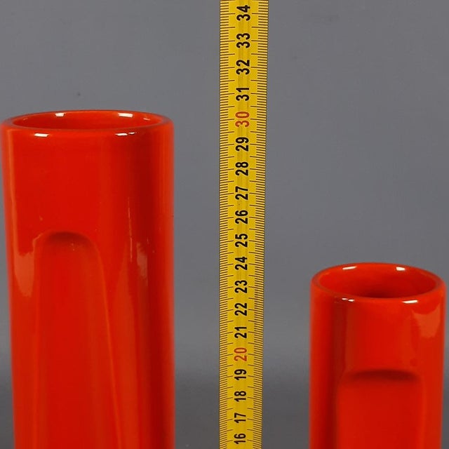 Space Age Red Ceramic Cylinder Vases, 1960s, Set of 2 For Sale - Image 11 of 13