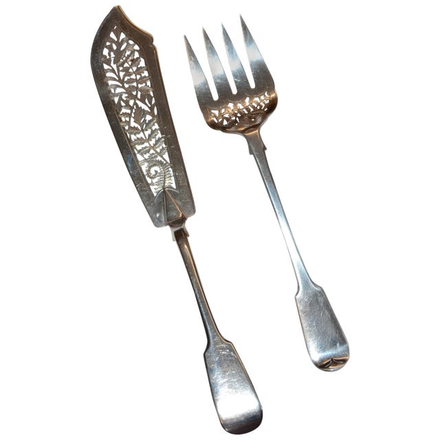 George Angell Sterling Silver Fish Set in Case, Circa 1875, London For Sale