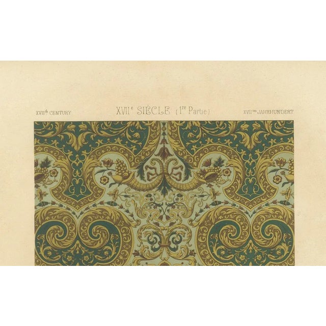 17th Century Baroque Ornament Print – Rich Gold and Green Decorative Motif This antique chromolithograph from Plate LXXV...