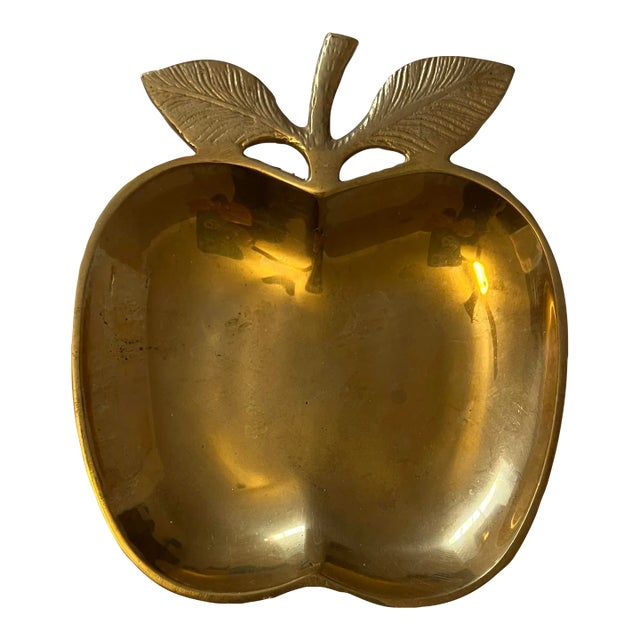 Vintage 1960s Brass Apple Trinket Dish, Made in India For Sale