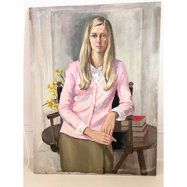 American Vintage Comer Jennings Portrait Painting 1970s Original Signed For Sale - Image 3 of 18