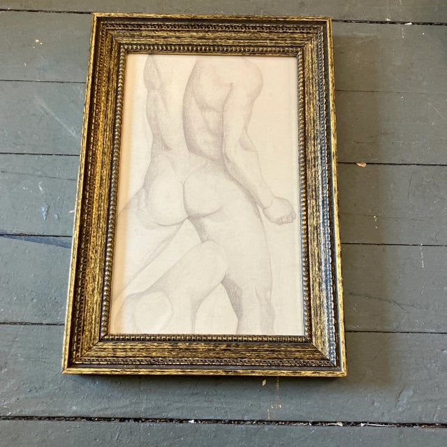 Original 8 x 12 drawing on paper unsigned study Overall size with vintage frame is 10 x 15