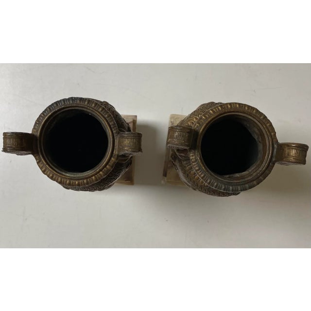 Antique French Urns on Marble Bases - a Pair For Sale - Image 4 of 7