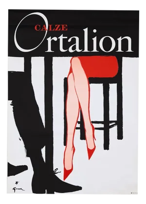 Original Vintage Calze Ortalion Offset Poster by René Gruau, 1970s