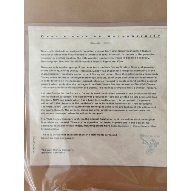 1995 Limited Edition Disney Serigraph of Pinocchio's Figaro and Cleo-With Certificate of Authenticity For Sale In San Diego - Image 6 of 6