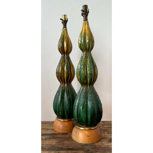 Vintage MCM Lava Glaze Ceramic Lamps - A Pair For Sale - Image 9 of 12