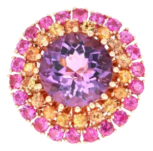 7.44 Carat Amethyst Sapphire 14k Rose Gold Cluster Ring, Size 7