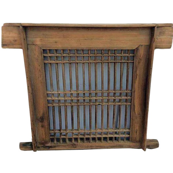 19th Century Asian Antique Reclaimed Solid Elm Screen Window For Sale