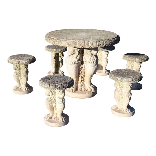 Early 20th Century Garden Table and Stools, Set of 7 For Sale