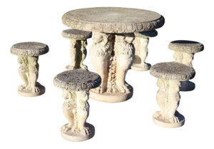 Early 20th Century Garden Table and Stools, Set of 7