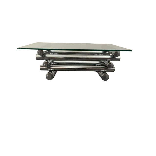 Steel and Glass Coffee Table, 1970s For Sale