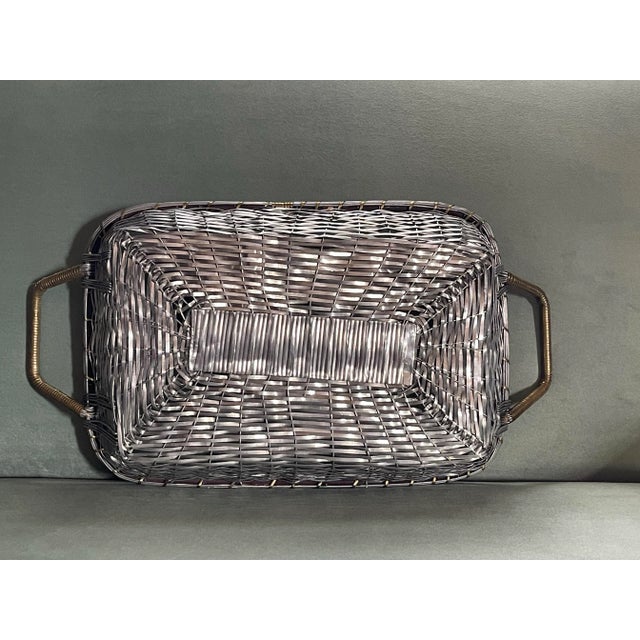 Mid 20th Century Mid 20th Century Vintage Silver Mesh Woven Basket For Sale - Image 5 of 7
