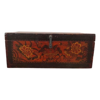 Vintage Chinese Hand-Painted Coffer Box For Sale