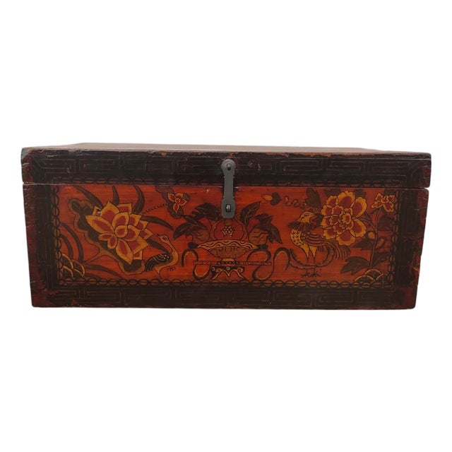Vintage Chinese Hand-Painted Coffer Box For Sale
