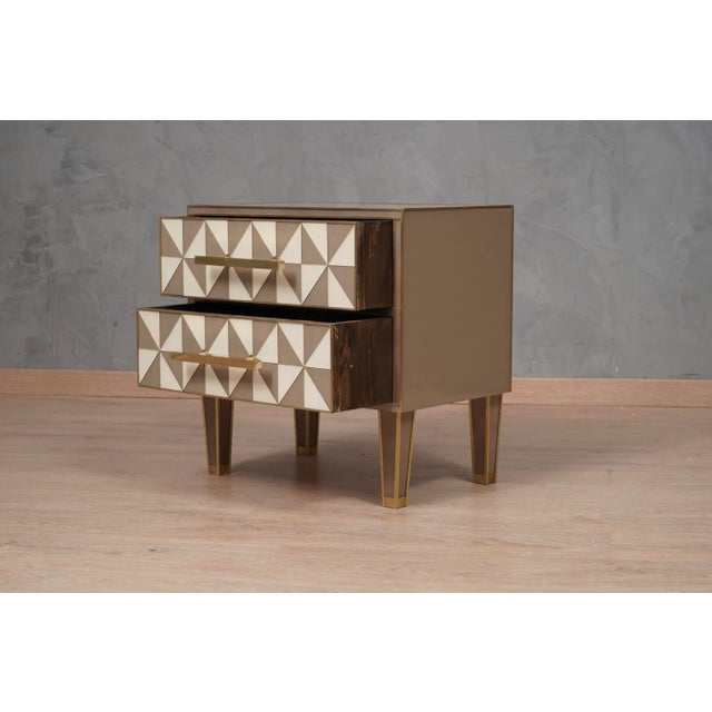 Square White and Dove-Gray Color Glass and Brass Nightstand, 2000, Set of 2 For Sale - Image 4 of 11