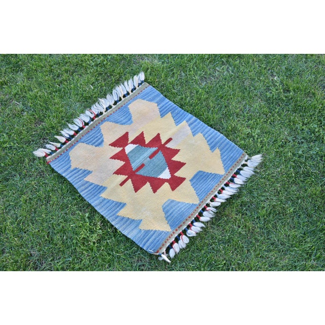 Tribal 1970s Rustic Blue Oushak Square Rug For Sale - Image 3 of 7