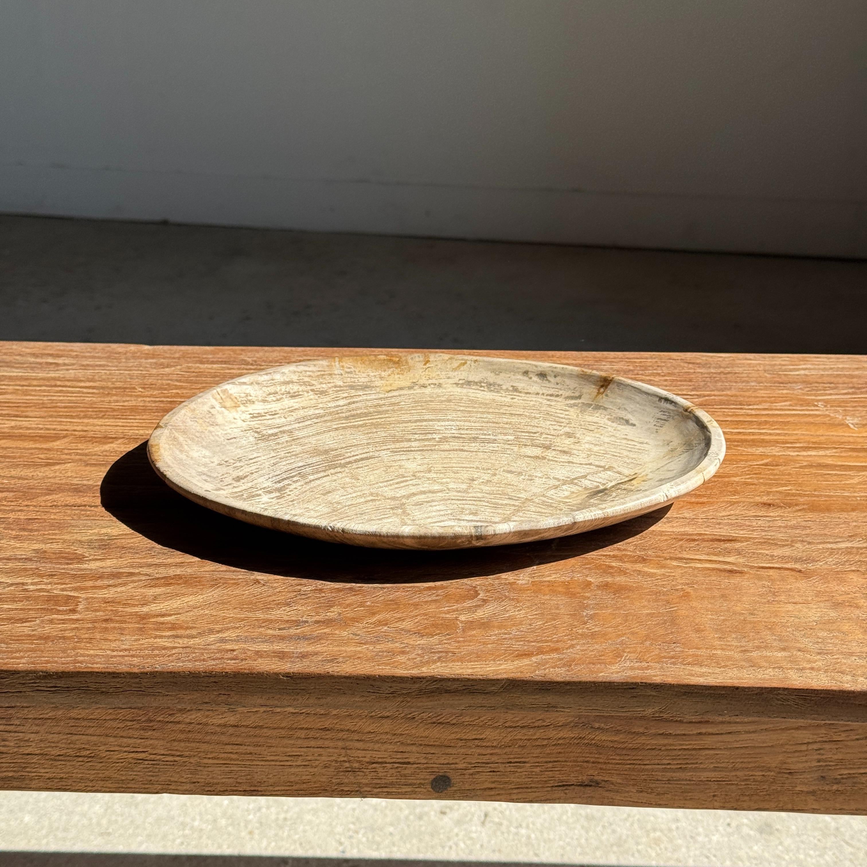 Light Grey Petrified Wood Trinket Tray or Dish with Rings, 1980s