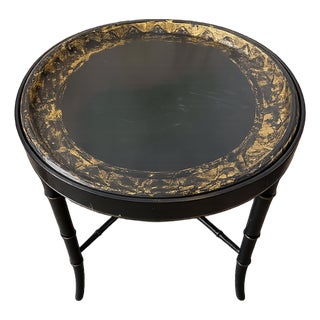 English Papier Mache Table on Faux Bamboo Stand For Sale
