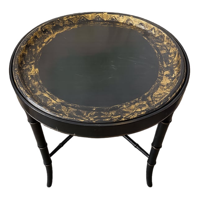English Papier Mache Table on Faux Bamboo Stand For Sale