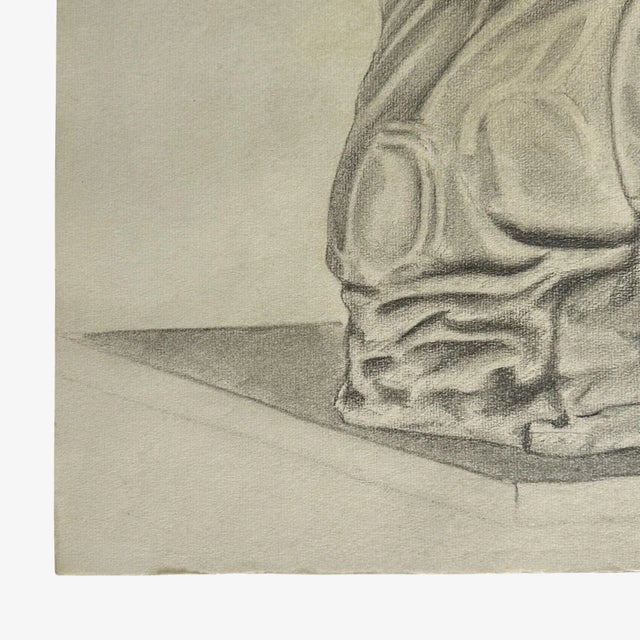 Paper Pair of Vintage Realist Charcoal Sketches of Antique Italian Bust, Signed (1946, Charcoal on Wove Paper) For Sale - Image 7 of 8