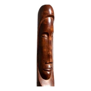 Florencio Gelabert, Cuban Master Florencio Gelabert Sculpture Large Wood Carving Bust Man Portrait For Sale