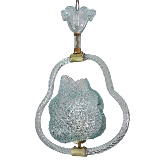1950s Art Deco Charming Light Blu Murano Glass Chandelier by Barovier E Toso For Sale
