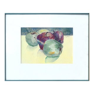Green & Red Apple Watercolor Still Life For Sale