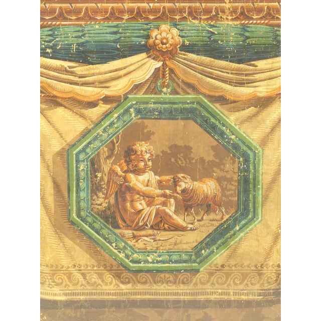 Early 19th Century Large Pair Early French Zuber Framed Wallpaper Panels With Neo-Classical Style Angels and Sheep For Sale - Image 5 of 11
