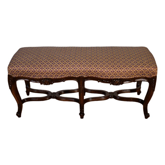 1910s Antique French Louis XV Walnut Hand Carved Window Bench / New Upholstery For Sale