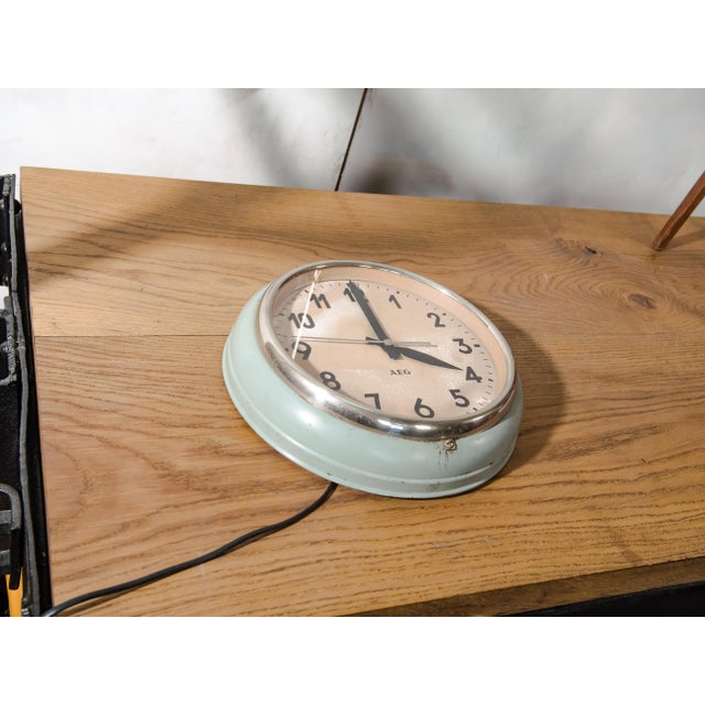 Industrial Industrial Green Wall Clock from Aeg, Germany, 1960s For Sale - Image 3 of 14