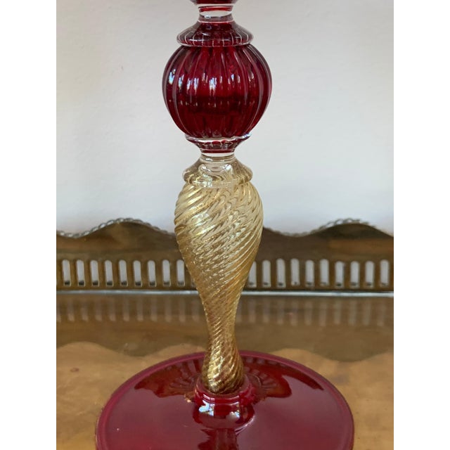 Red Late 20th Century Set of Three Modern Murano Glass Goblets, Blue, Red and Amethys For Sale - Image 8 of 18