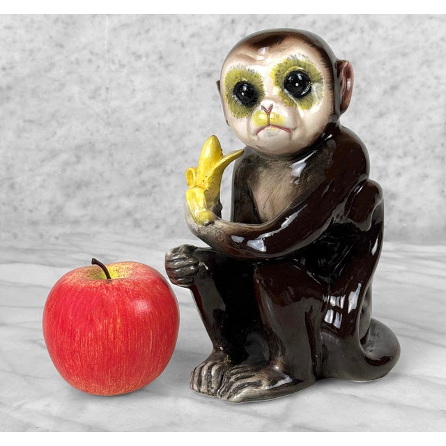 Original 1960's Japanese Pottery Monkey Sculpture Wonderful Porcelain Glazing with Hand Painted Detailing Unusually Styled...