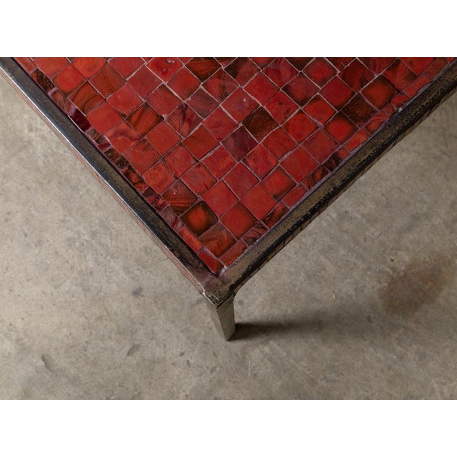 Mid-Century Modern Midcentury Italian Mosaic Table with Iron Base and Red Glass Tile Style Top For Sale - Image 3 of 12