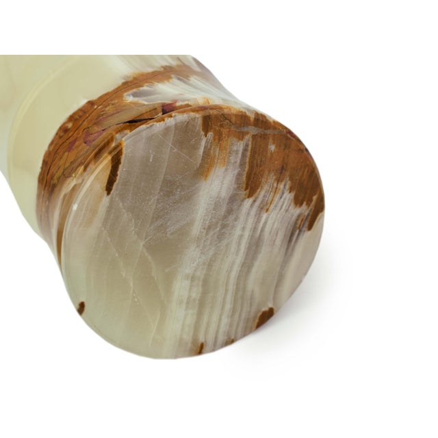 Cream Late 20th Century Modern Cylinder Bamboo Design Carved Solid Onyx Stone Vase For Sale - Image 8 of 9