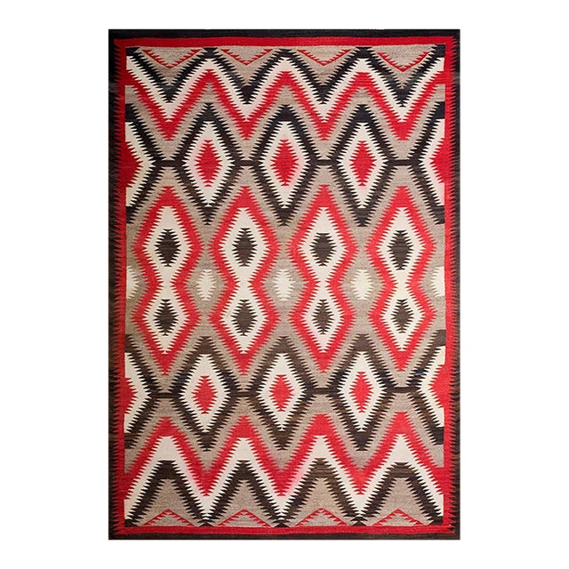Stupendous Small Light Grey Field With Tricolor Double Lozenges in a Geometric Design American Navajo Rug For Sale