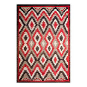 Stupendous Small Light Grey Field With Tricolor Double Lozenges in a Geometric Design American Navajo Rug