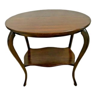 1920s Antique Oval Table With Bottom Shelf Two Tier Solid Mahogany For Sale