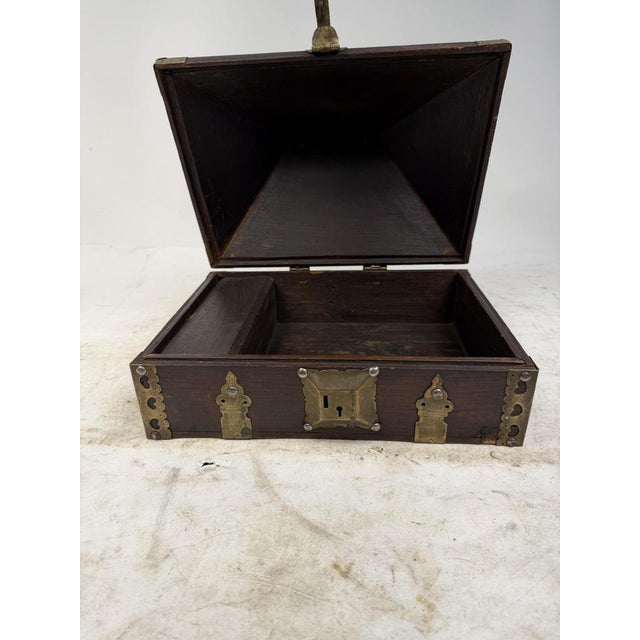 Wood Antique Indian Jewelry Box in Wood and Brass, 1800s For Sale - Image 7 of 16